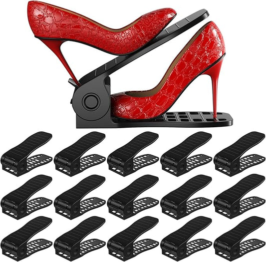 Neprock Shoe organizer for closet,16 pack thickned shoe stacker storage space saver, Double Deck Shoe Rack Holder for Closet Organization(Black)