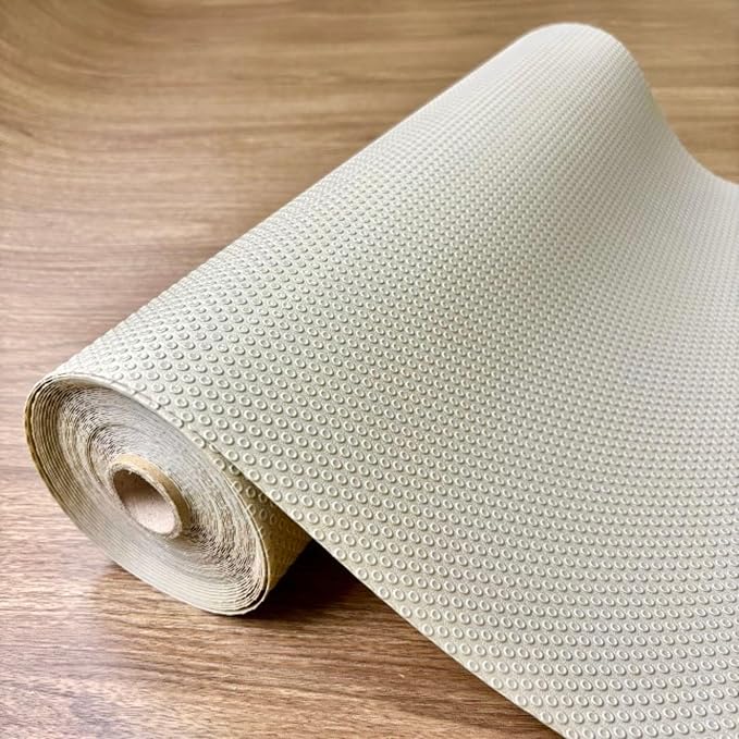 EVALAND Shelf Liners for Kitchen Cabinets Non-Adhesive 12" x 33 FT Beige Drawer Liner Non Slip, Washable Cabinet Liner, Waterproof Shelf Liners for Cabinets, Refrigerator Bathroom Pantry - Thickened