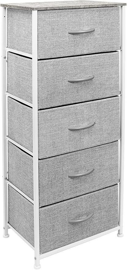 Sorbus Nightstand with 5 Drawers - Bedside Furniture & Night Stand End Table Dresser with Steel Frame, Wood Top, Easy Pull Fabric Bins for Home, Bedroom Accessories, Office & Dorm