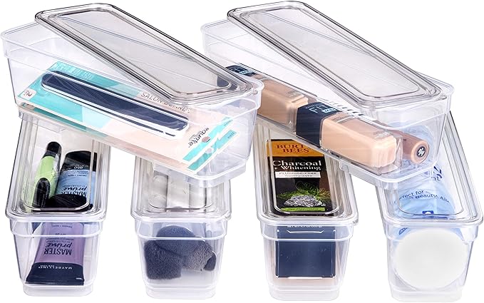 Best Kept 6 Bin Pack, Long Home Organizer Storage Boxes with Lids, Translucent Clear