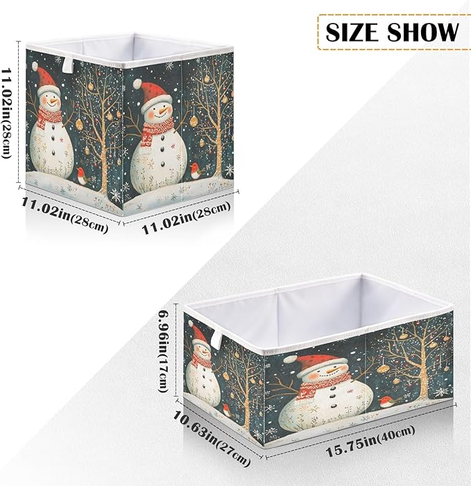 Bolaz Snowman and Bird Closet Organizers Storage Cubes Storage Bins Shelf Baskets Containers for Home Room Office,Square