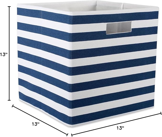 DII Polyester Cube Storage Collection Collapsible Hard Sided Bin, 13x13x13", Nautical Blue