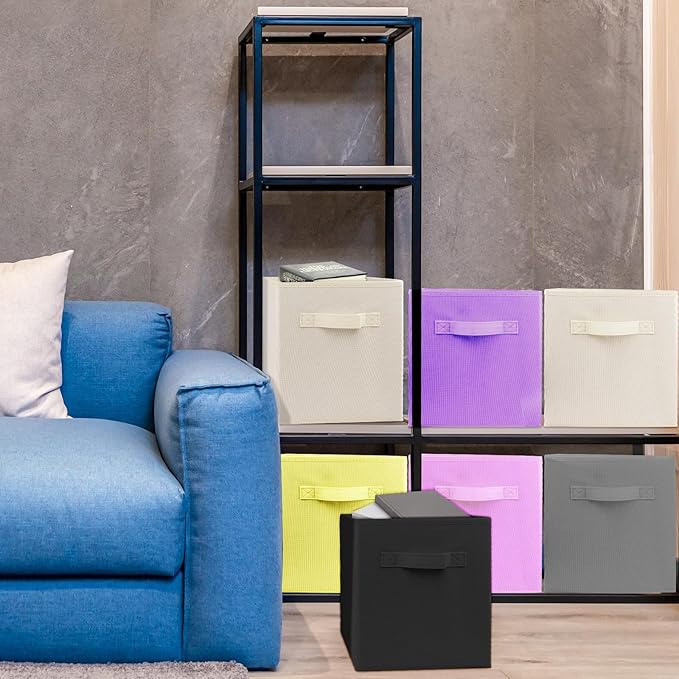 3 Pcs Storage Cubes, 10.5 Inch Collapsible Storage Bins, Fabric Foldable Bins for Organization, Durable Storage Bins for Closet, Shelves, Offices (Grey)