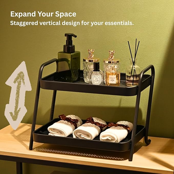 Desk Organizer 2-Tier Storage Shelves Multifunctional Desktop Organizer for Office, Dresser, Kitchen, Adjustable Compact Storage Solution for Cosmetics, Office Supplies, Condiments, and Food