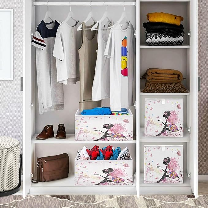 Blueangle Butterfly Girl Cube Storage Bin, 11 x 11 x 11 in, Large Collapsible Organizer Storage Basket for Home Décor