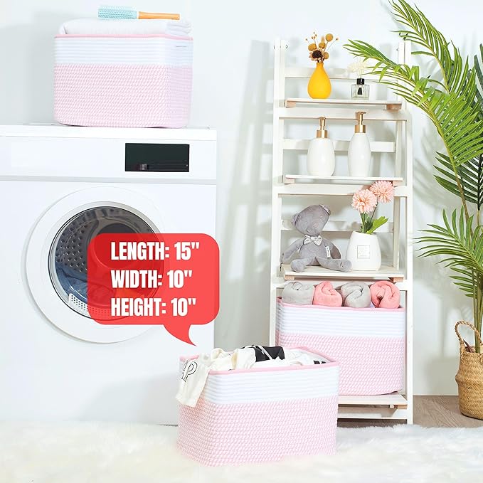 MINTWOOD Design 3-Pack Storage Baskets for Shelves, Decorative Baskets for Organizing, Woven Baskets for Storage, Book Basket, Cube Organizer, Cube Storage Bin Box, Closet Organizers, Light Pink