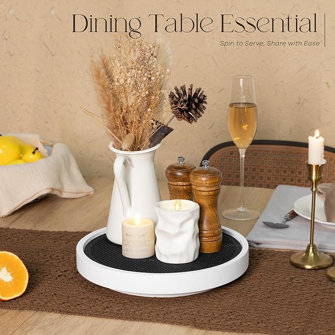 EOSAHR Non-Skid Wood Lazy Susan Organizer Turntable for Home Decor â Stylish 10.5" Lazy Susan Turntable for Cabinet, Pantry & Coffee Table - Great for Bathroom Organizers and Storage (White)