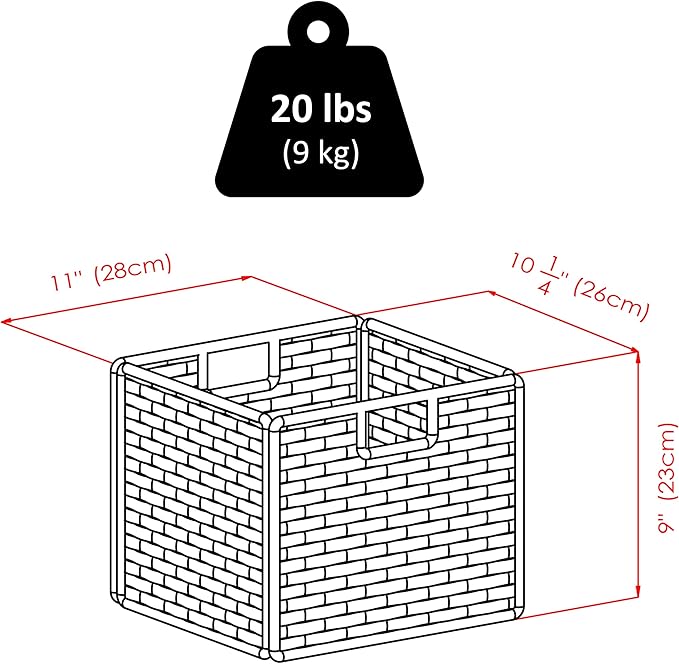 Winsome Leo 2-Tier Wide Storage Shelf with 3 Foldable Woven Baskets, for Living Room, Home Office, Bedroom, Espresso