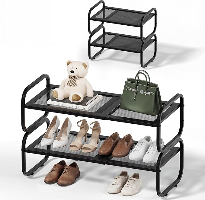 Hardware and Spare Parts Shoe Rack - Expandable Shoe Organizer for Closet, Adjustable Metal Shoe Shelf Storage, Stackable Long Shoe Stand Holder for Garage, Entryway
