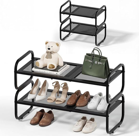 Hardware and Spare Parts Shoe Rack - Expandable Shoe Organizer for Closet, Adjustable Metal Shoe Shelf Storage, Stackable Long Shoe Stand Holder for Garage, Entryway