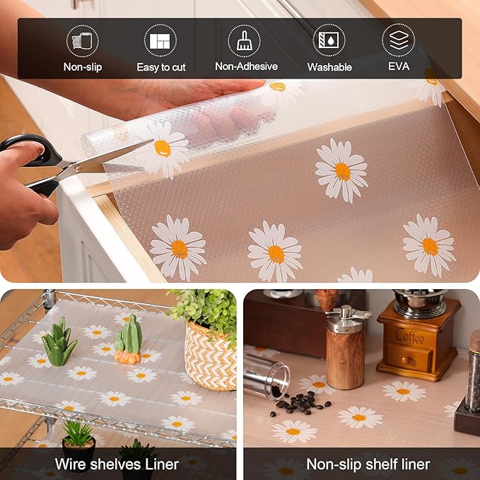 Cooyes Shelf Liner – Premium Non-Adhesive Cabinet & Drawer Liner for Kitchen – Waterproof Shelf Paper with Modern Pattern – Durable EVA Cabinet Mat – Easy to Cut (17.5" W x 78.7" L)
