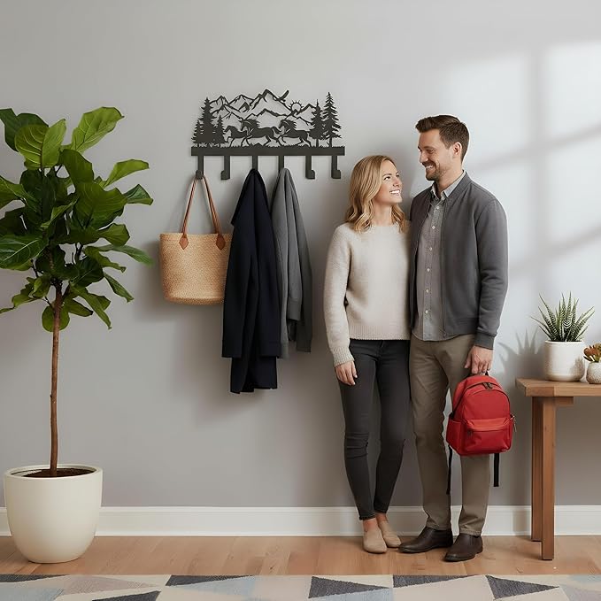 Metal Black Coat Hooks Wall Mount and Coat Rack Hanger for Hanging and Storage Ideal for Living Room, Hallway, Office, Backpack, Bags, Towel, Clothes and Hat (Horse)