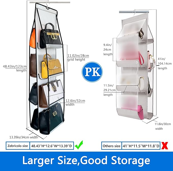 purse organizer, NEW improved Larger, purse organizer for closet,Heavy Duty Hooks, purse storage,Space-Saving Design,handbag organizer,Visibility,closet organizer,White/Black-1PCS