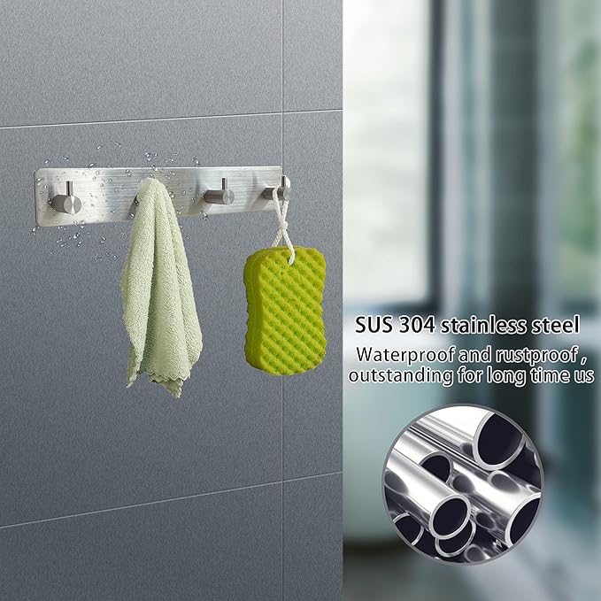 Wall Mounted Key Holder,4 Key Hooks for Wall Decorative,Adhesive Key Organizer Key Hanger for Entryway, Kitchen, Bedroom,Bathroom - (Silver, 4 Hooks)
