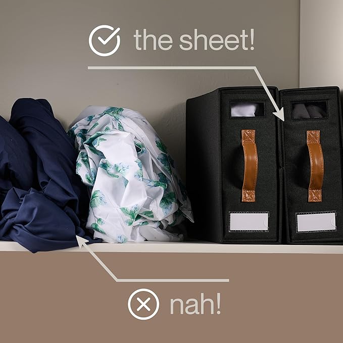 LOFT + IVY Sheet Organizers and Storage â Bed Sheet Holders Box for Linen Closet, Foldable Bedding Storage with Handles, Label Slot, Closure