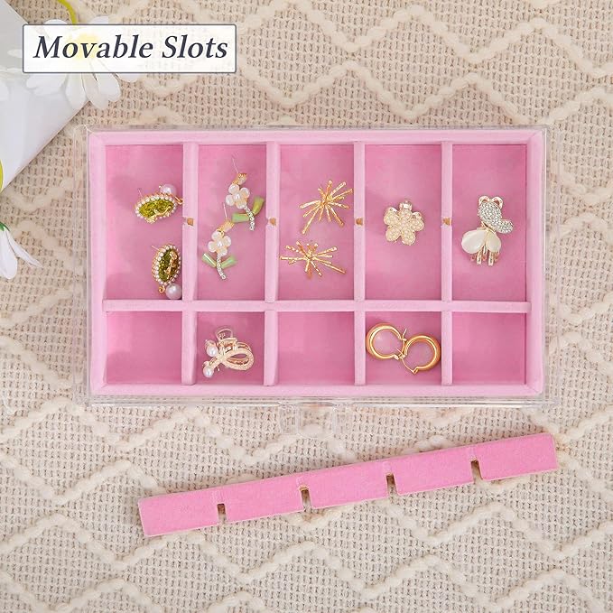 misaya Earring Jewelry Organizer with 5 Drawers, Birthday Present, Clear Acrylic Jewelry Box for Women, Velvet Earring Display Holder for Earrings Only, Pink