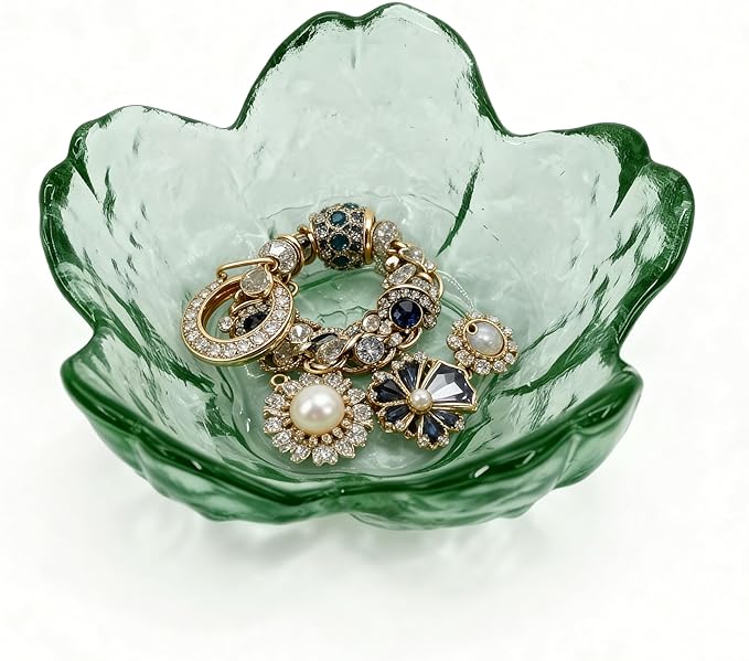 Mini Flower Ring Plate Jewelry Storage Tray Ring Holder for Dressing Table, Bedside Table, Room Bathroom Decoration, Cute Valentine's Day Christmas Birthday Gift for Women (green flower)