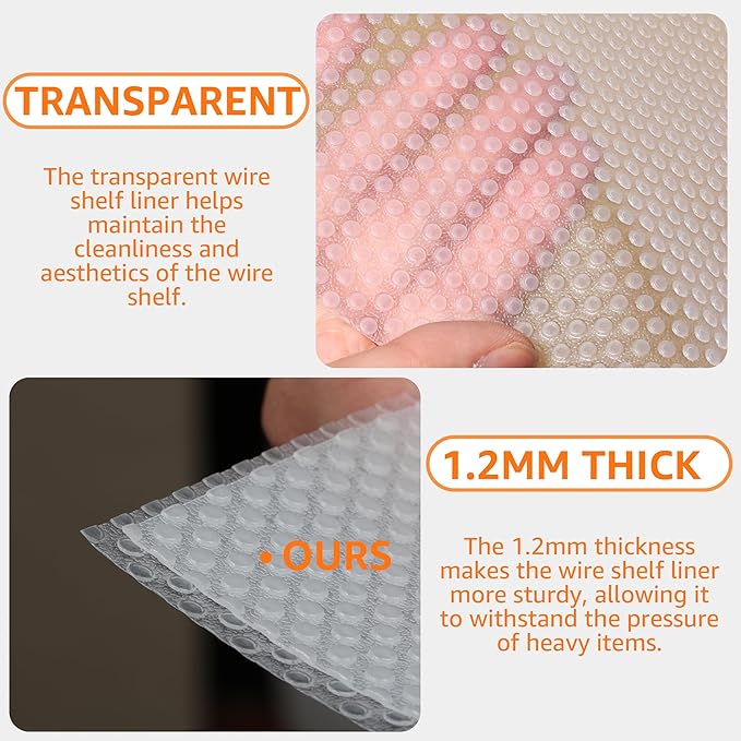 Shelf Liners for Wire Shelving Thick: 17.5 Inch Wide Clear Pantry Cabinet Liner - Waterproof Easy to Cut Translucent Plastic Drawer Liner for Metal Rack 17.5 in x 24 FT