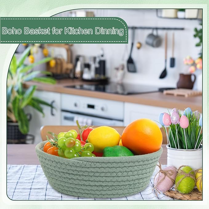 4 Pcs Small Storage Cotton Rope Woven Baskets for Gifts Empty Boho Shelf Closet Storage Baskets Gift Cute Baby Basket for Nursery Basket Easter Decorative Storage Bins for Living Room Bedroom(Green)