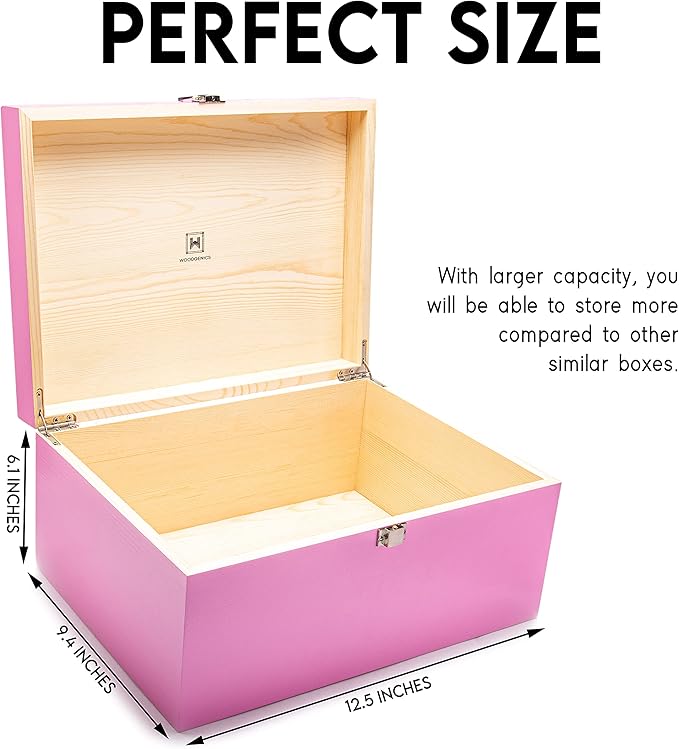 Large Memory Box For Keepsakes - Decorative Boxes With Hinged Lids, Pink Wooden Storage Box