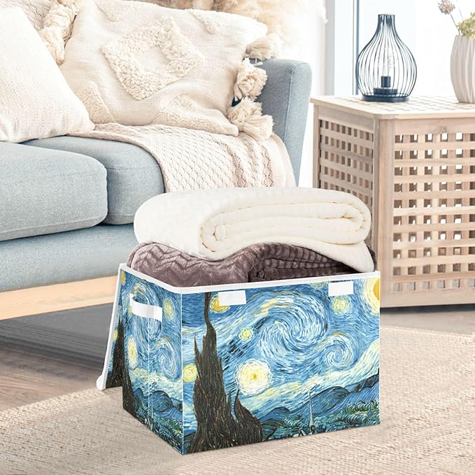 Collapsible Storage Bins with Lids Decorative Fabric Storage Cubes Closet Organizer and Storage Basket Boxes Containers for Clothes Box Chest Folding Rectangle Starry Night