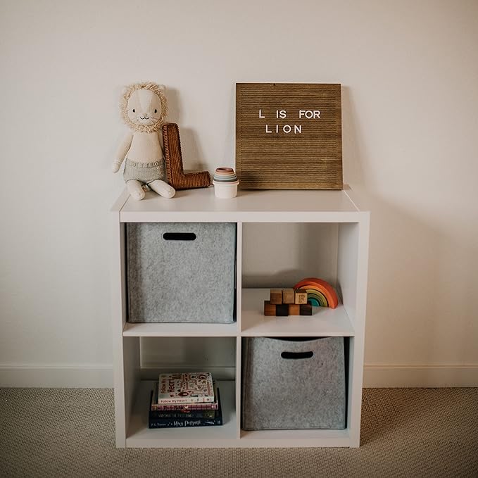 Parker Baby Felt Foldable Storage Cube - 13 Inch Nursery Cubby Bin for Cube Organizer, Closet Organizers and Storage Toy Bin, Rope Baskets Bins for Toyâs Storage - Gray