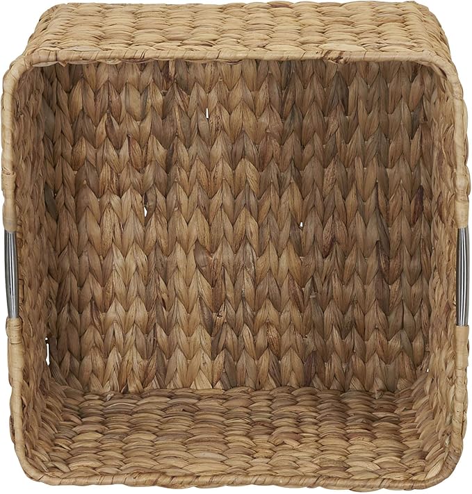Household Essentials Woven Wicker Open Storage Basket with Stainless Steel Handle, Brown