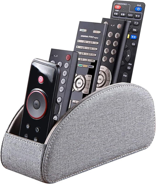 Ayunga PU Leather Remote Control Holder,Desktop Supply Organizer,5 Delicate Compartments with High and Low Orderly Distribution,for Storing TV,DVD,Blu-ray,Media Player,Heater Controllers(Grey cloth)