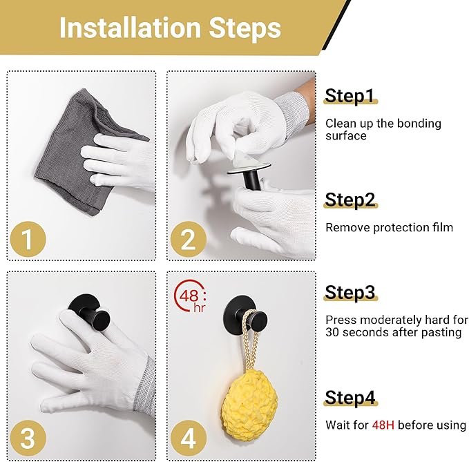 SAYAYO Self Adhesive Hooks for Hanging, Brushed Gold Towel Hook for Bathrooms Coat Hooks Wall Mount, Stick on Hook SUS304 Stainless Steel, 4pcs