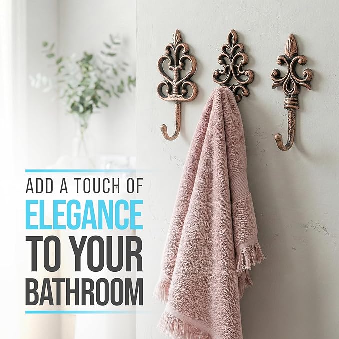 Comfify Shabby Chic Decorative Wall Hooks - Set of 3 - Cast Iron French Country Wall Decor - Farmhouse Hangers for Coats, Purses and More - Copper with Black