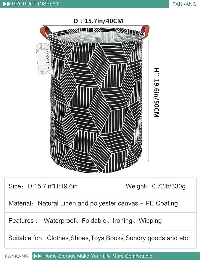 FANKANG Storage Basket, Nursery Hamper Canvas Laundry Basket Foldable with Waterproof PE Coating Large Storage Baskets for Kids Boys and Girls, Office, Bedroom, Clothes,Toysï¼Black Magic cubeï¼