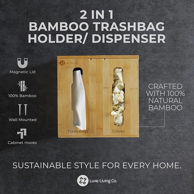 2-in-1 Bamboo Plastic Bag Holder and Trash Dispenser â Large Capacity Storage for Kitchen Cabinet, Under Sink Storage, Pantry Organizers, Laundry Room Organization, Kitchen Must Haves 2025