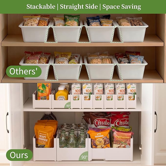 Adjustable Storage Bins for Home and Kitchen, Deep Stackable 3 Pieces Different Sizes Organizing Boxs for Cabinet Pantry Closet Refrigerator and Cupboard in White Plastic，WH-AD-White-Set-3PC