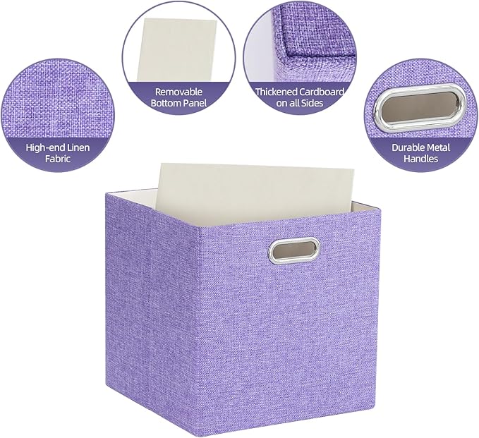 Foldable Cube Storage Bin Organizing Baskets Cubby Boxes Fabric Storage Cubes Organizer Bins with Handles for Organization Shelf Closet, 13"x13"x13", Pack of 4, Purple