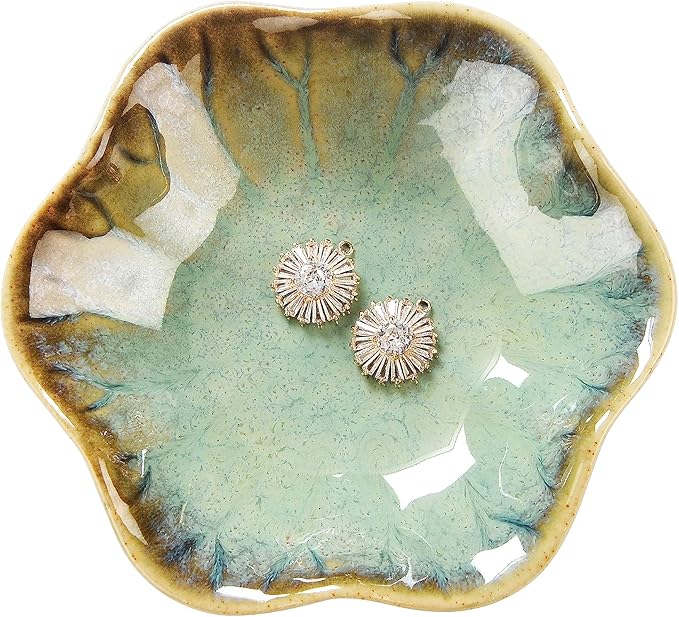 2PCS Ring Holder Dish, Small Key Bowl, Ceramic Trinket Tray Jewelry Dish Organizing Necklace Earrings for Mom Friend Sister, All Jewelries Are NOT Included. Light Green+Crystal Green.â¦