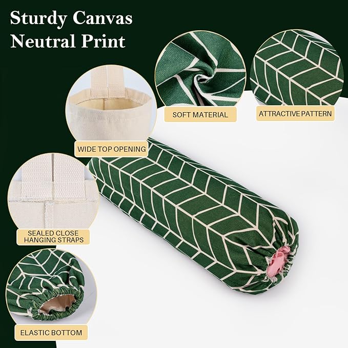 Canvas Grocery Bag Holder Dispenser, Wall Mount Shopping Trash Bag Storage Organizer for Home Kitchen (Fresh Green)