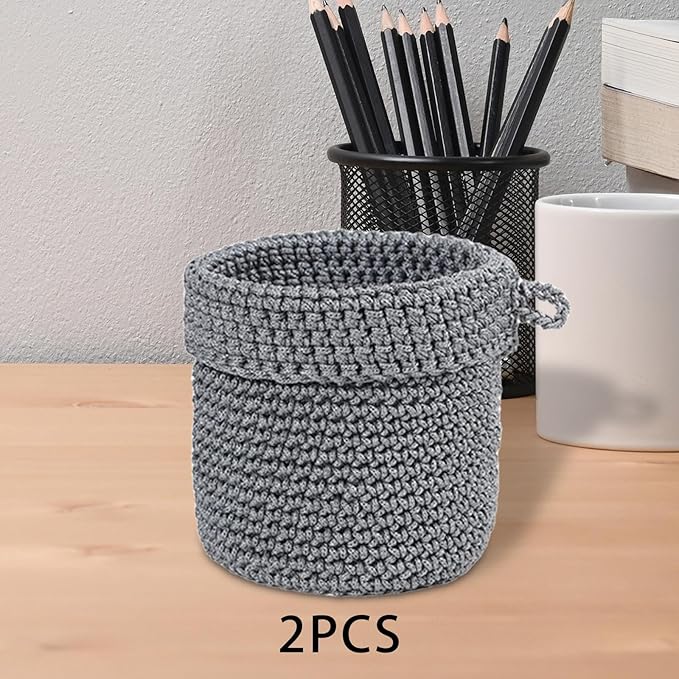 Set of 2 Woven Baskets for Storage and Organization on Vanity and Bathroom, Gray
