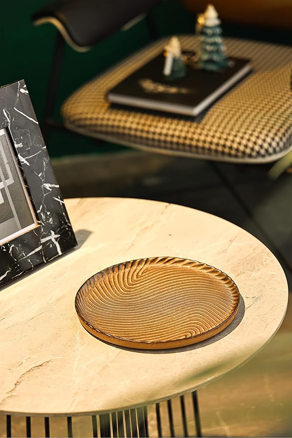 Vanity Tray, Candle Tray, Bathroom Tray, Countertop Tray, Perfume Holder Organizer, Decorative Tray for Dresser, Table, Bathroom Countertop, Home dÃ©cor, Round, Brown, 8"Ã8"