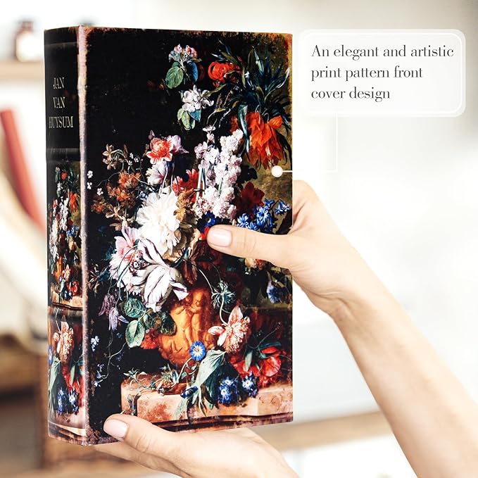Book Box Decorative Storage Box,Fake Books for Home Decoration,Faux Wood with Magnetic Close Storage for Hidden Jewelry,Photos, Greeting Cards,Remotes, Oil Painting M Size Box -5-01