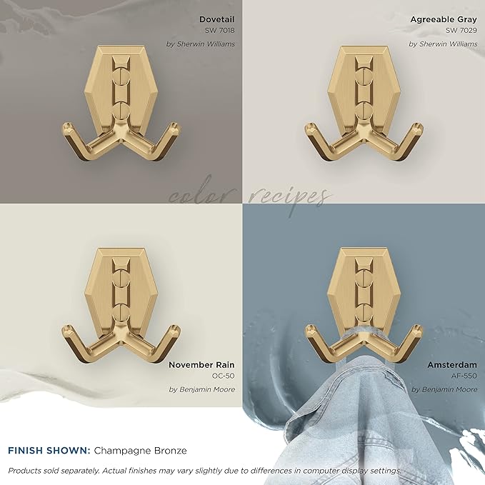 Amerock H37008CZ | Benton Double Prong Decorative Wall Hook | Champagne Bronze Hook for Coats, Hats, Backpacks, Bags | Hooks for Bathroom, Bedroom, Closet, Entryway, Laundry Room, Office