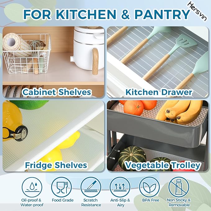 Hersvin Shelf Liners 24 in x 20 ft EVA Drawer Mats, Non-Adhesive Cupboard Protector, Kitchen Cabinet Lining Fridge Liner (Clear Stripe, 61x610cm)