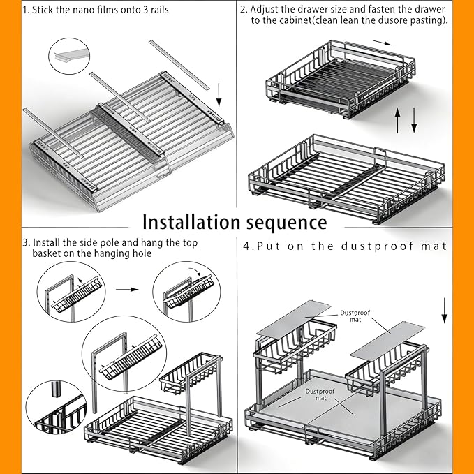 Under Sink Organizer, 2 Tier Metal Under Sink Organizers and Storage, Adjustable Slide out Pull out Cabinet Organizer Shelf for Kitchen Bathroom Pantry Cabinet