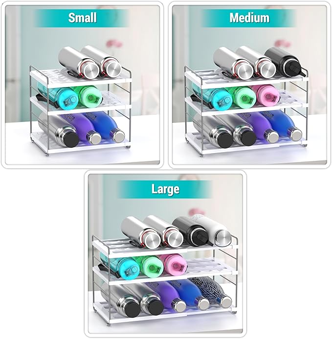 YAN & HIN Expandable Water Bottle Organizer for Cabinet, 3-Tier Tumbler & Bottle Holder, Adjustable Shelf Storage Rack for Kitchen Cabinet, Pantry & Countertop