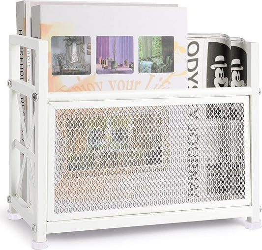 White Magazine Holder, Metal Magazine Rack Floor, Magazine Storage Basket, Mesh Magazine File Holder, Magazine Holders for Shelves，Magazine Stand for Desk, Folder Organizer Bin for Magazines