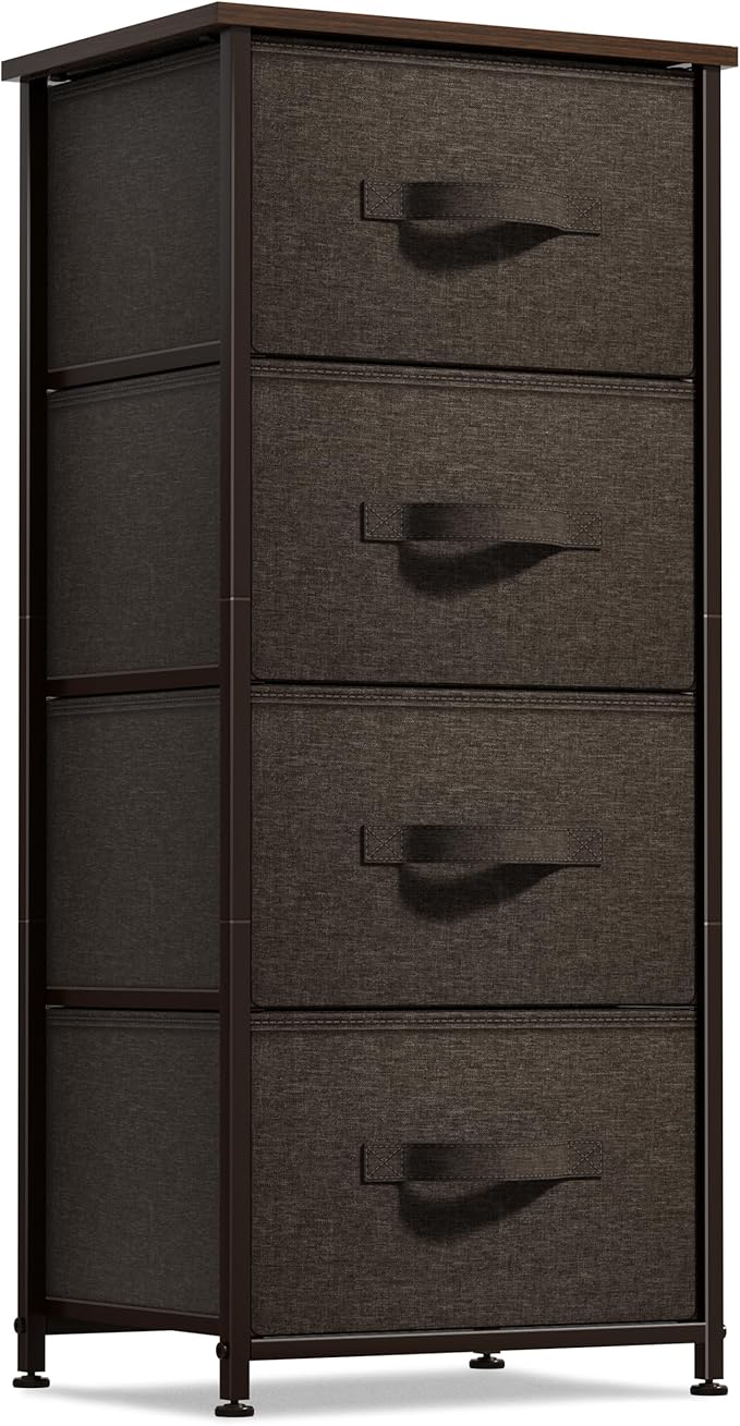 Sorbus Nightstand with 4 Drawers - Bedside Furniture & Night Stand End Table Dresser with Steel Frame, Wood Top, Easy Pull Fabric Bins for Home, Bedroom Accessories, Office & Dorm