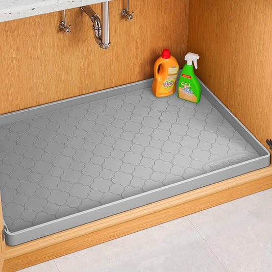 Jin&Bao Waterproof Under Sink Mat 28" x 19", Thick Silicone Mat Cabinet Protector for Kitchen and Bathroom, Shelf Liner, Home Organizer and Storage, Multipurpose Tray for Gadgets and Essentials