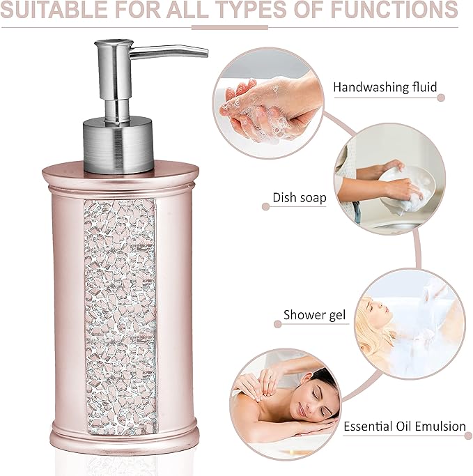 Zahari Home Sinatra Soap Dispenser/Lotion Pump Unique Design Bling Glass Mosaic Décor, Blush