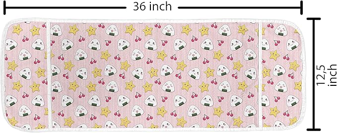 Ambesonne Japan Microwave Oven Cover, Japanese Foods Rice Ball Cherries Kawaii Anime Pattern Design, Water Resistant Organizer with Pockets for Kitchen, 36" x 12", Pink
