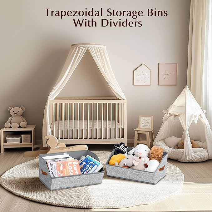 Closet Organizers and Storage Bins - 4 Pack Collapsible Divided Trapezoidal Cube Storage Bins Baskets with Orange Handle for Organizing Clothes Blankets, Toys, Books, Towels(Ant Gray)