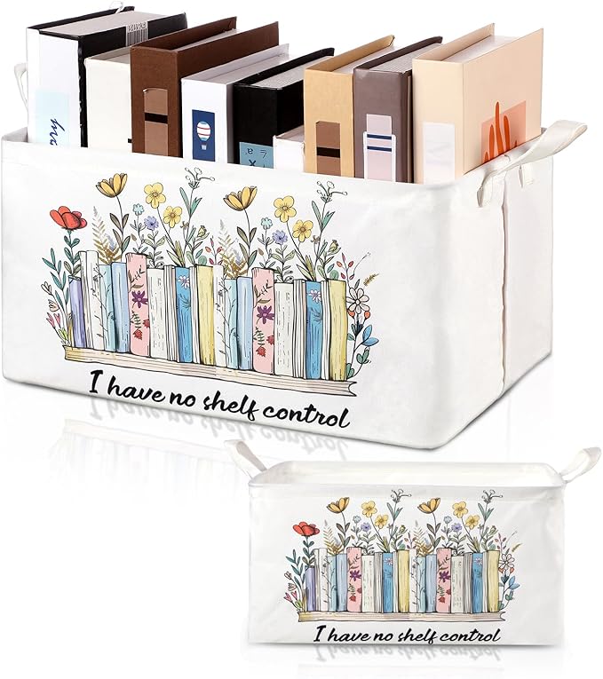 Marsui Book Lover Gifts TBR Book Storage Basket to Be Read List Storage Bin Bookish Accessories Bookworm Gift for Club Members Student Teacher Reading Accessories (Multicolor,I Have No Shelf Control)